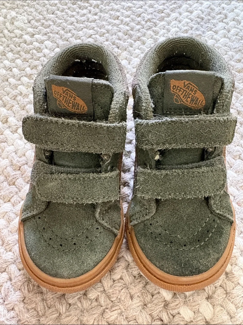 Vans Kids Olive Green Suede Sneakers with Brown Stripe